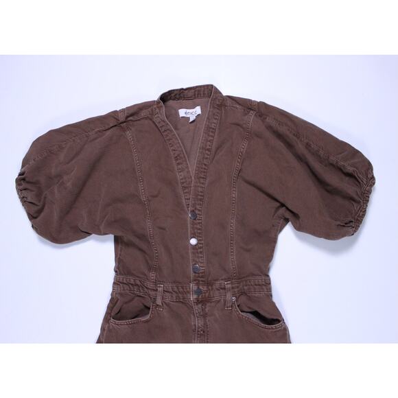 Ética Celeste Wide Leg Twill Jumpsuit Sz S Rusty Brown Puff Short Sleeve V-Neck - Picture 2 of 5